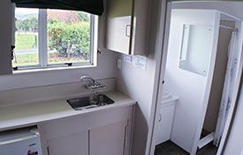 queen studio kitchen/bathroom